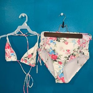 Floral high waist 2 piece swim